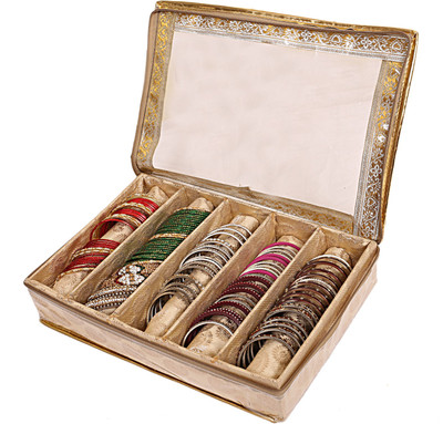 

kuber industries Brocade 5 Rod Bangle Box, Golden Set of 1 Pc box Vanity Box(Gold)