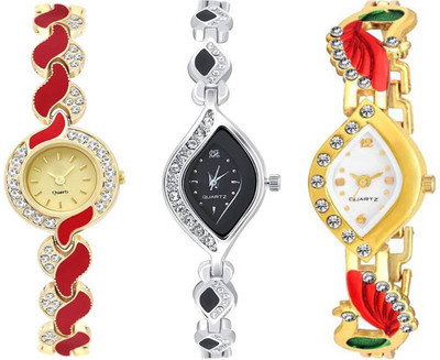 

ReniSales New Arrival Diamond Studded Golden Silver Watch Combo For Girl Watch - For Women