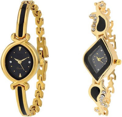 

ReniSales New Stylish Diamond Studded Golden Platted Bangle Watch Combo For Girl Watch - For Women