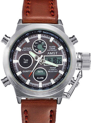 

amst 3003SL amst 3003 Genuine New Digital Analog leather strap watch with original box Watch - For Men Watch - For Men