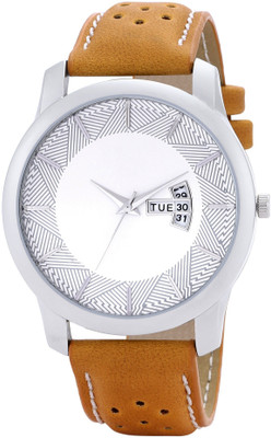 

iDIVAS ALK117 New Generation White Dial Brown leather strap day and date function wrist Hybrid Watch - For Men