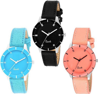 

Sponix Mart Supper Beautiful Girls Watch 3-Combo Black-Orange-Sky-Blue Watch - For Women