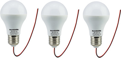 Sun Glow Solar 12 Volt, 5 W Basic Round E27 LED Bulb(White, Pack of 3)