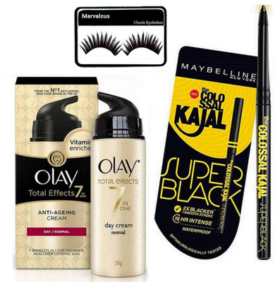 

Marvalous Eyelashes,7 in One Anti-Ageing Cream Day SPF 15 & Colossal Super Black kajal(Set of 3)