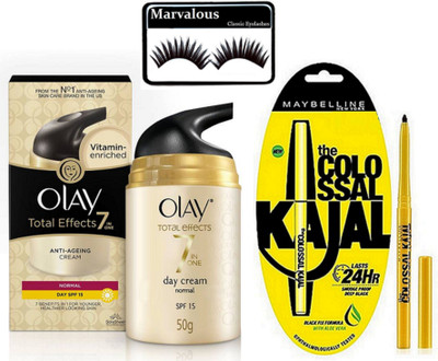 

Marvalous Eyelashes, Olay Total Effect Anti Ageing Cream (50g), Maybelline Colossal Kajal Set Of 2(Set of 4)