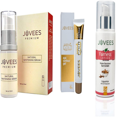 

Jovees Natural Whitening Serum-50ml, Eye Contour Gel-20g, Fairness Lotion Sun Screen-200ml.(Set of 3)