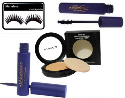 

Marvalous eyelashes , studio fix powder plus compact with padma eyeliner with mascara(Set of 4)