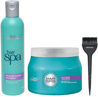 

Ultimate Hair Brush, L'oreal Smooth Revival Hair Shampoo 230ml With Smoothing Creambath Hair Spa 490g(Set of 3)