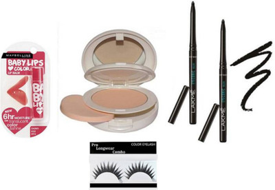 

Pro longwear combo Eyelashes,Mac. Lightful Compact,Eyeconic Kajal Pack Of 2,New York Cherry Kiss Lipbalm(Set of 5)