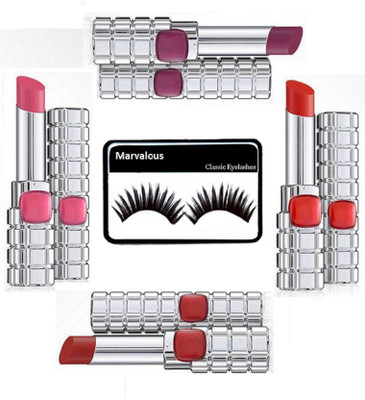 

Marvalous eyelashes with loreal paris shine lipstick by color riche (set of 4)(Set of 5)