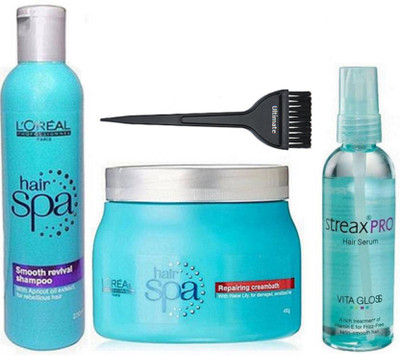 

Ultimate Hair Brush, Smooth Revival Hair Shampoo With Repairing Creambath Hair Spa & Streax pro hair serum(Set of 4)