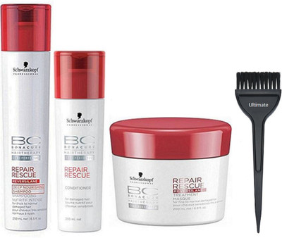 

Ultimate Hair brush,Schwarzkopf repair rescue shampoo , conditioner & treatment masque (Set of 4)(Set of 4)