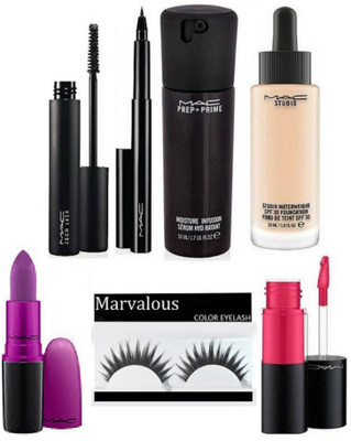 

Marvalous Eyelashes and Waterweight Foundation and Prep+prime Serum and Lipstick and Lip Gloss and Eyeliner and Mascara(Set of 7)