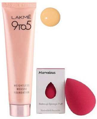 

Marvalous Sponge Puff With Lakme 9to5 Weightless Mousse Foundation(Set of 2)