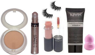 

Pro longwear combo Sponge Puff,Mac Tinted BB Compact,pigment,Nyx Studio Perfect Photo Loving Primer,Lipgloss,Eyelasehs(Set of 6)