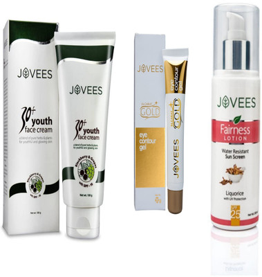 

Jovees 30+ Youth Face Cream-100g, 24 Carat Gold Eye Contour Gel-20g, Fairness Lotion Sun Screen-200ml.(Set of 3)