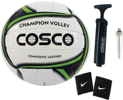 

Cosco Combo of 3, 1 Champion P.U. Leather Volley, 1 Volleyball Pump, 1 Pair Wrist Band Volleyball Kit
