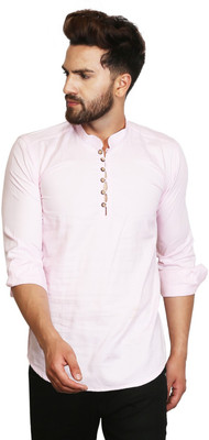 A-Okay Men Solid Straight Kurta(Pink)