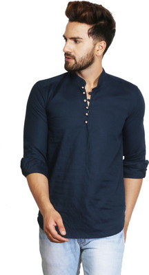 A-Okay Men Solid Straight Kurta(Dark Blue)