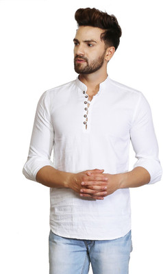 A-Okay Men Solid Straight Kurta(White)