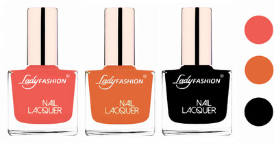 

Lady Fashion Glossy & Long Stay Nail Polish combo Light Orange,Nude,Black(Pack of 3)