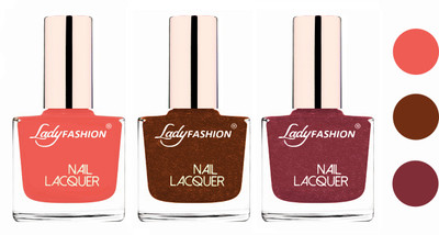 

Lady Fashion Glossy & Long Stay Nail Polish combo Light Orange,copper,Mauve(Pack of 3)