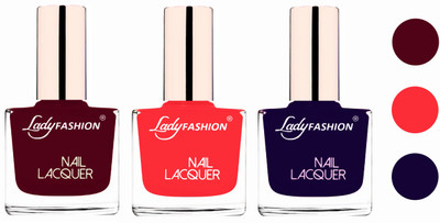 

Lady Fashion Glossy & Long Stay Nail Polish combo Maroon,Baby Pink,Blue(Pack of 3)