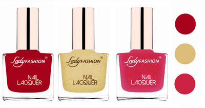

Lady Fashion Glossy & Long Stay Nail Polish combo Dark Red,Mettalic Gold,Mettalic Pink(Pack of 3)