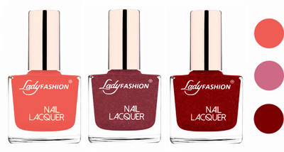 

Lady Fashion Glossy & Long Stay Nail Polish combo Light Orange,Mauve,Red(Pack of 3)