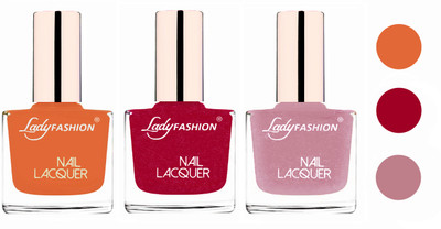 

Lady Fashion Glossy & Long Stay Nail Polish combo Nude,Bright Pink,Silky purple(Pack of 3)