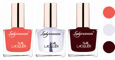 

Lady Fashion Glossy & Long Stay Nail Polish combo Light Orange,Transparent,Maroon(Pack of 3)