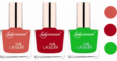 Lady Fashion Glossy & Long Stay Nail Polish combo Nude,Dark Red,Light Green(Pack of 3)