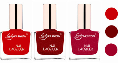 

Lady Fashion Glossy & Long Stay Nail Polish combo Juicy Red,Red,Bright Pink(Pack of 3)