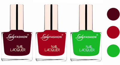 

Lady Fashion Glossy & Long Stay Nail Polish combo Maroon,Dark Red,Light Green(Pack of 3)
