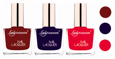 

Lady Fashion Glossy & Long Stay Nail Polish combo Coffee,Blue,Sweet Red(Pack of 3)