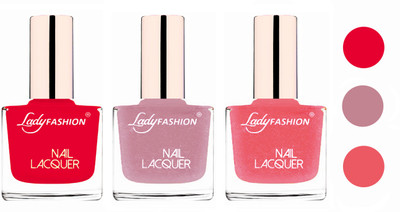

Lady Fashion Glossy & Long Stay Nail Polish combo Sweet Red,Silky Purple,Silky Pink(Pack of 3)