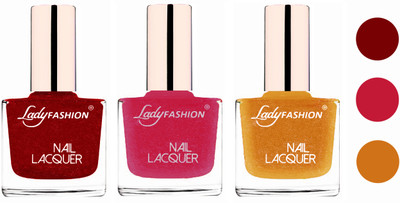 

Lady Fashion Glossy & Long Stay Nail Polish combo Red,Abricoat Rose,Golden(Pack of 3)