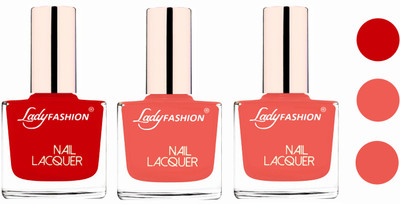 

Lady Fashion Glossy & Long Stay Nail Polish combo Juicy Red,Light Orange,Baby Pink(Pack of 3)