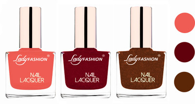 

Lady Fashion Glossy & Long Stay Nail Polish combo Light Orange,Pink,Copper(Pack of 3)
