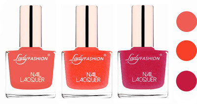 

Lady Fashion Glossy & Long Stay Nail Polish combo Light Orange,Orange Silk,Abricoat Rose(Pack of 3)