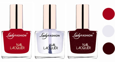

Lady Fashion Glossy & Long Stay Nail Polish combo Dark Red,Transparent,Maroon(Pack of 3)