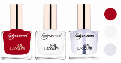 

Lady Fashion Glossy & Long Stay Nail Polish combo Dark Red,White,Transparent(Pack of 3)