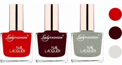 

Lady Fashion Glossy & Long Stay Nail Polish combo Juicy Red,Maroon,Grey(Pack of 3)