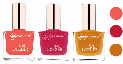 

Lady Fashion Glossy & Long Stay Nail Polish combo Light Orange,abricoat Rose,Golden(Pack of 3)