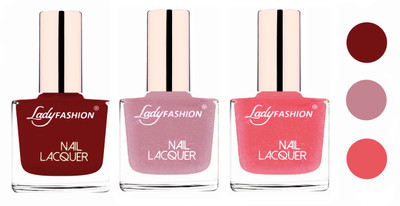 

Lady Fashion Glossy & Long Stay Nail Polish combo Coffee,Silky Purple,Silky Pink(Pack of 3)