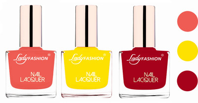 

Lady Fashion Glossy & Long Stay Nail Polish combo Light Orange,Yellow,Dark Red(Pack of 3)