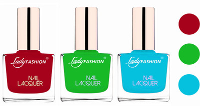 

Lady Fashion Glossy & Long Stay Nail Polish combo Dark Red,Light Green,Sky Blue(Pack of 3)