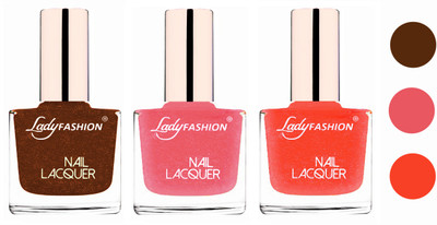 

Lady Fashion Glossy & Long Stay Nail Polish combo Copper,Silky Pink,Orange Silk(Pack of 3)