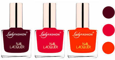 

Lady Fashion Glossy & Long Stay Nail Polish combo Maroon,Sweet Red,Juicy Orange(Pack of 3)