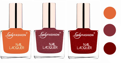 

Lady Fashion Glossy & Long Stay Nail Polish combo Nude,Mauve,Red(Pack of 3)